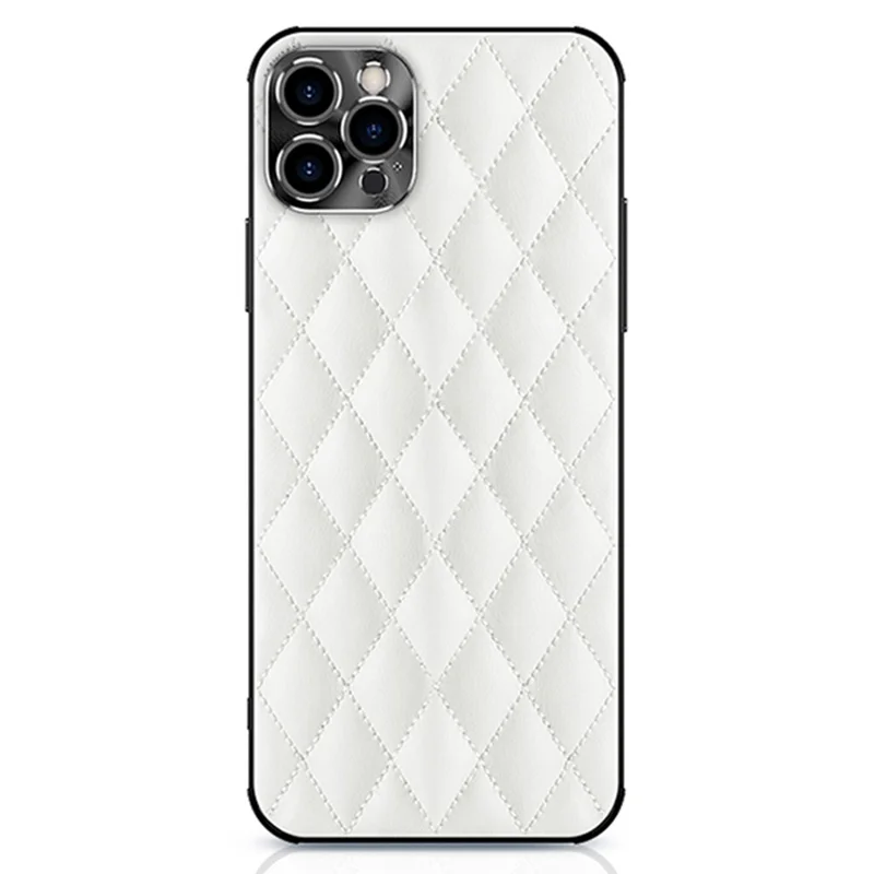 For iPhone 14 Pro Fine Stitching Rhombus Texture PU Leather+TPU Cell Phone Shell Cover Anti-scratch Phone Case - White
