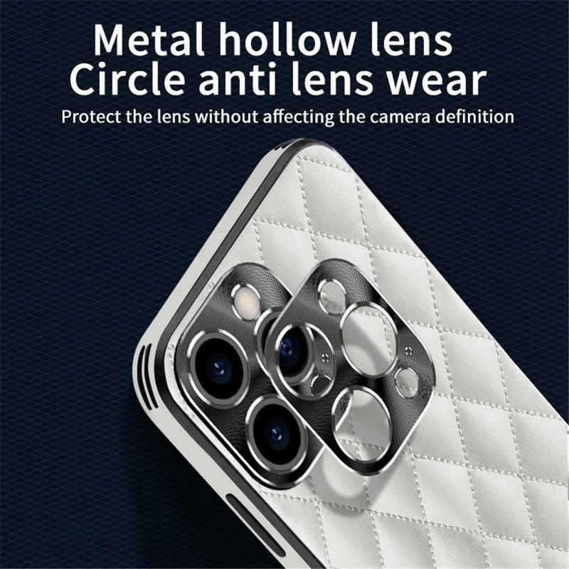 For iPhone 14 Pro Fine Stitching Rhombus Texture PU Leather+TPU Cell Phone Shell Cover Anti-scratch Phone Case - White