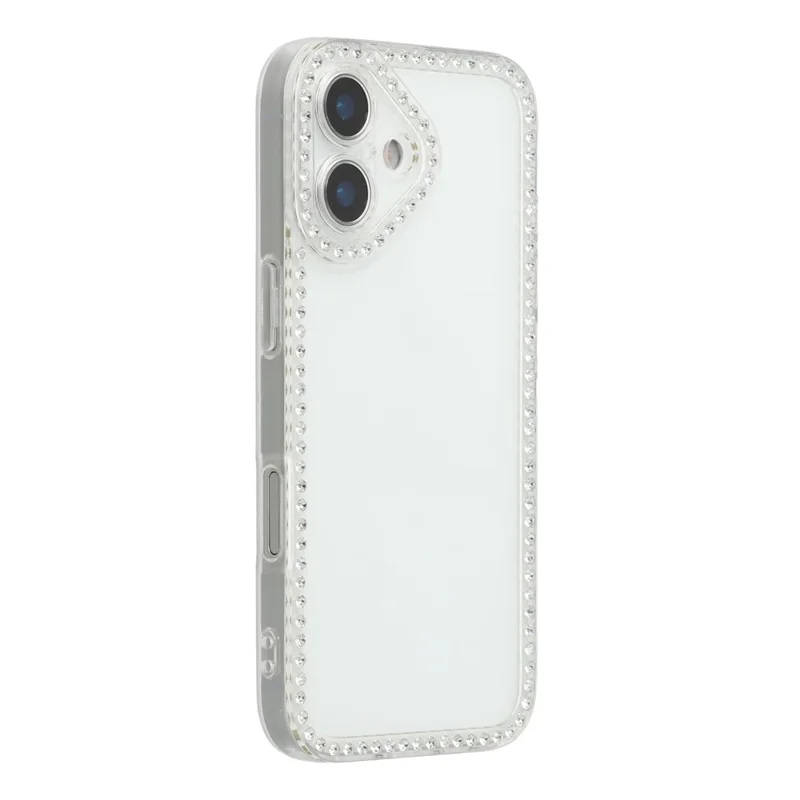 For iPhone 16 TPU Case Rhinestone Decor Clear Phone Back Cover, Precise Cutout