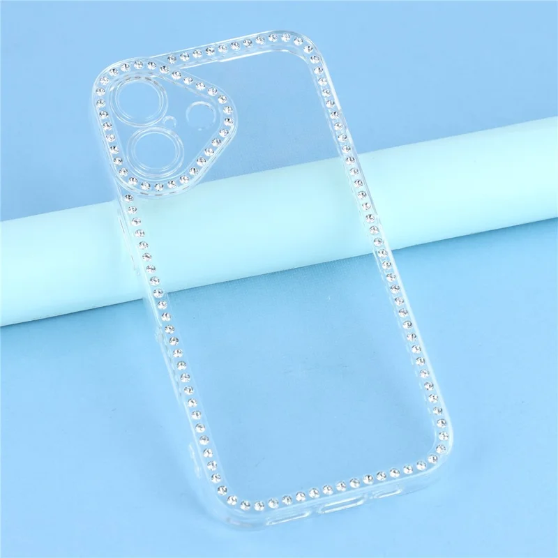 For iPhone 16 TPU Case Rhinestone Decor Clear Phone Back Cover, Precise Cutout