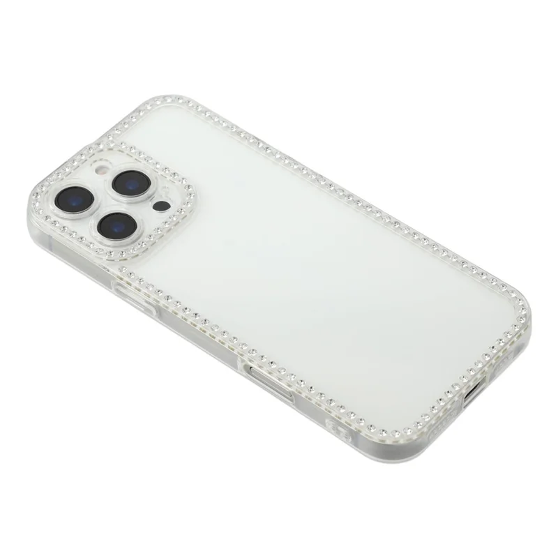 For iPhone 16 Pro TPU Case Rhinestone Decor Clear Phone Back Cover, Precise Cutout