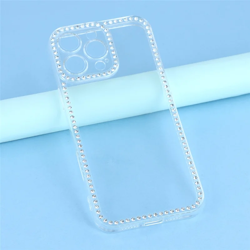 For iPhone 16 Pro TPU Case Rhinestone Decor Clear Phone Back Cover, Precise Cutout