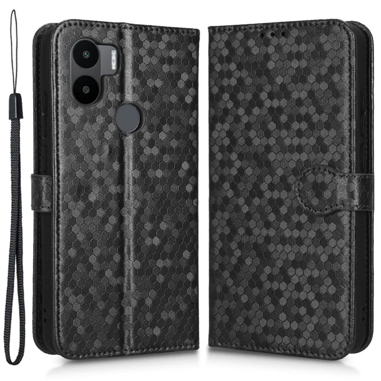 Für Xiaomi Redmi A1+ 4G Punktmuster Geprägtes Brieftaschengehäuse PU Leder Faltbares Stand Telefon Schutzabdeckung Mit Riemen - Schwarz