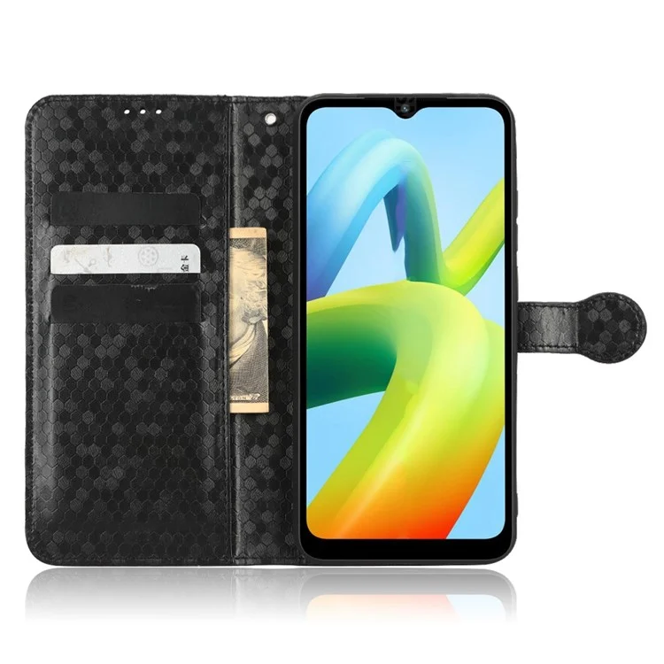 Für Xiaomi Redmi A1+ 4G Punktmuster Geprägtes Brieftaschengehäuse PU Leder Faltbares Stand Telefon Schutzabdeckung Mit Riemen - Schwarz