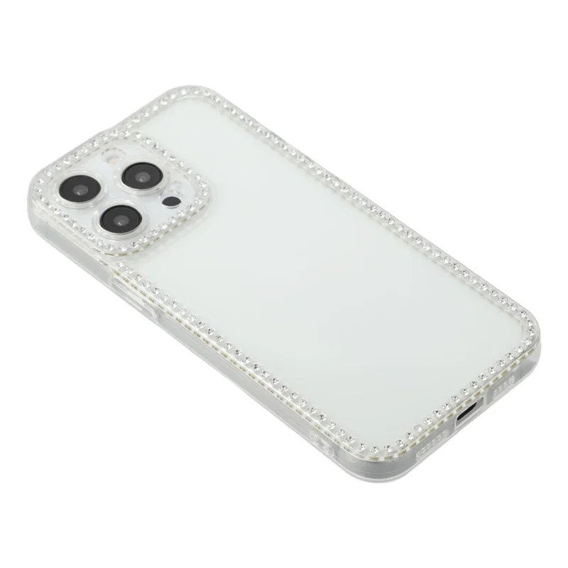 For iPhone 15 Pro TPU Case Rhinestone Decor Clear Phone Back Cover, Precise Cutout