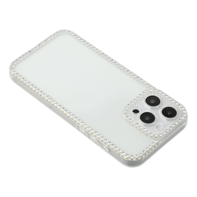 For iPhone 15 Pro TPU Case Rhinestone Decor Clear Phone Back Cover, Precise Cutout