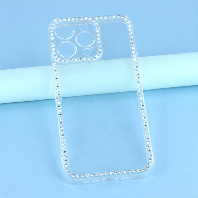 For iPhone 15 Pro TPU Case Rhinestone Decor Clear Phone Back Cover, Precise Cutout