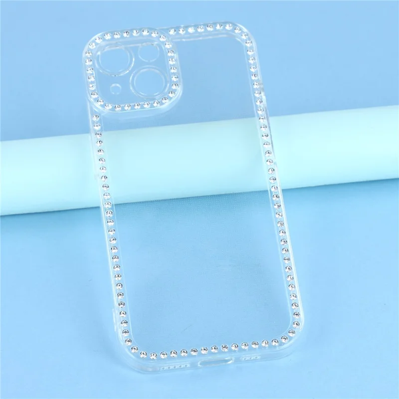 Pour iPhone 15 Étui TPU avec Décoration de Strass, Coque Arrière Transparente, Découpe Précise