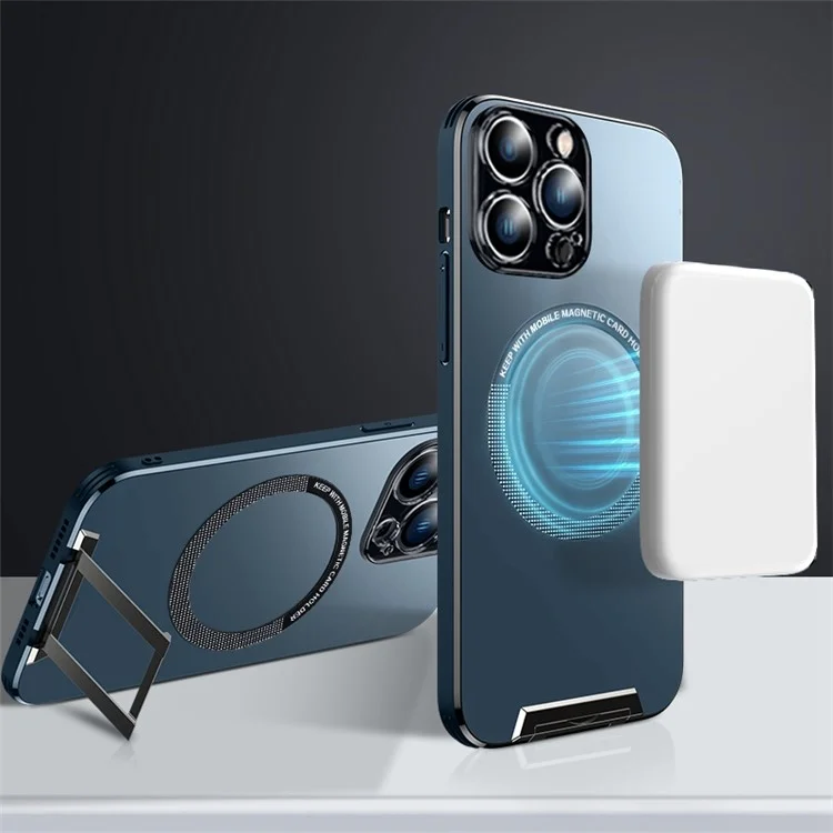 For iPhone 14 Pro Aluminum Alloy+TPU+PC Phone Cover Hidden Kickstand Anti-scratch Phone Case Compatible with MagSafe - Blue