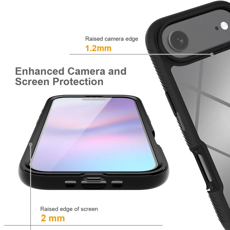 Clear Case for iPhone 17 Air PC + TPU Phone Back Cover with PET Screen Film - Black