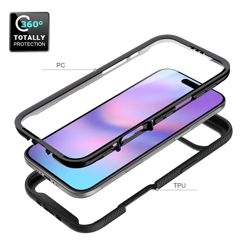 Clear Case for iPhone 17 Air PC + TPU Phone Back Cover with PET Screen Film - Black