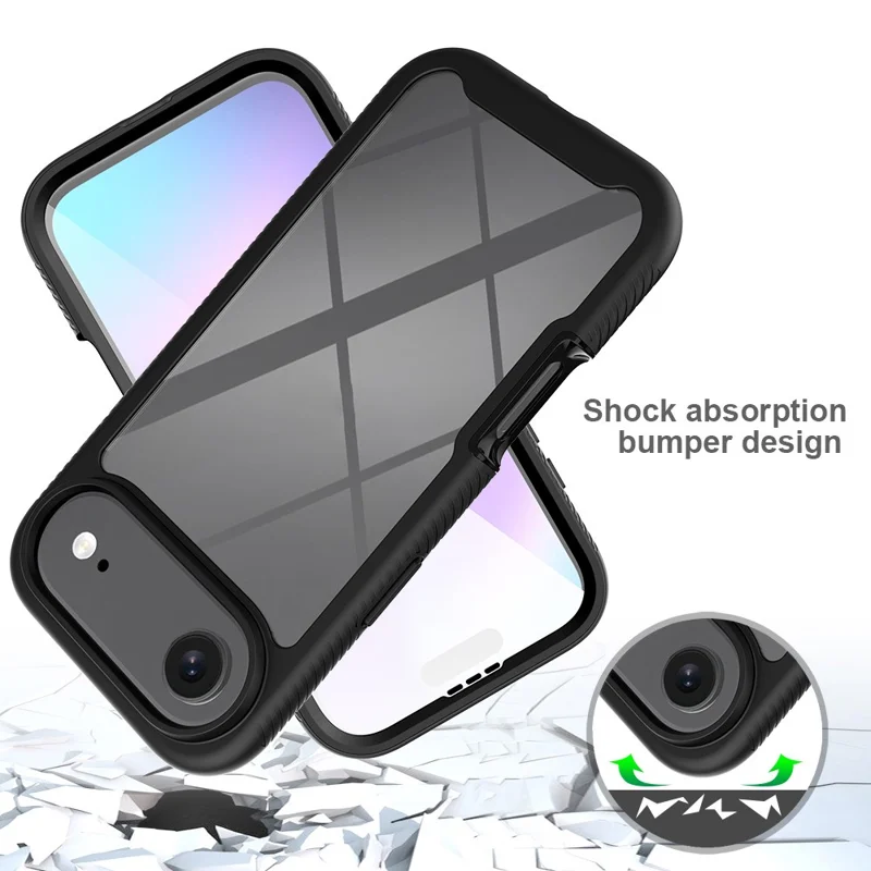 Clear Case for iPhone 17 Air PC + TPU Phone Back Cover with PET Screen Film - Black