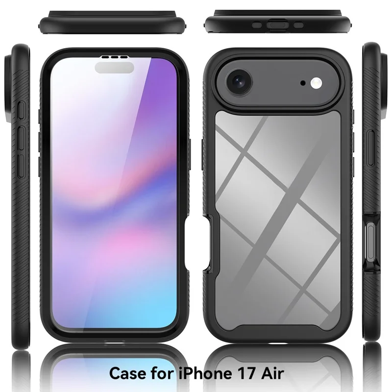 Clear Case for iPhone 17 Air PC + TPU Phone Back Cover with PET Screen Film - Black