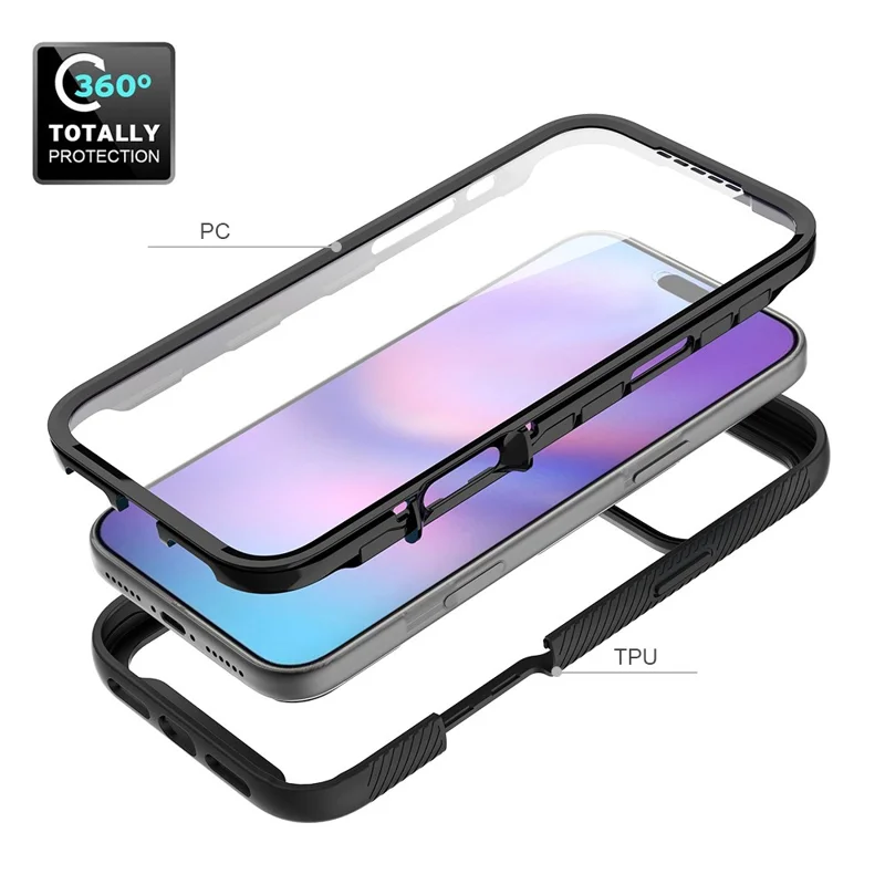 Прозрачный чехол для iPhone 17 Pro Max ПК + ТПУ Задняя крышка телефона с пленкой ПЭТ-экрана - Черный