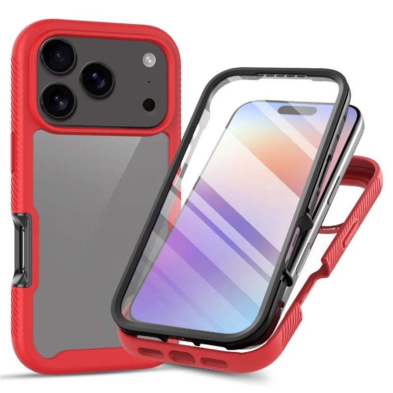 Clear Case for iPhone 17 Pro Max PC + TPU Phone Back Cover with PET Screen Film - Red