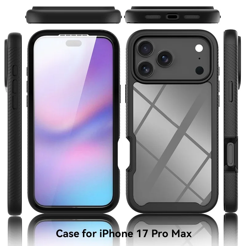 Clear Case for iPhone 17 Pro Max PC + TPU Phone Back Cover with PET Screen Film - Purple
