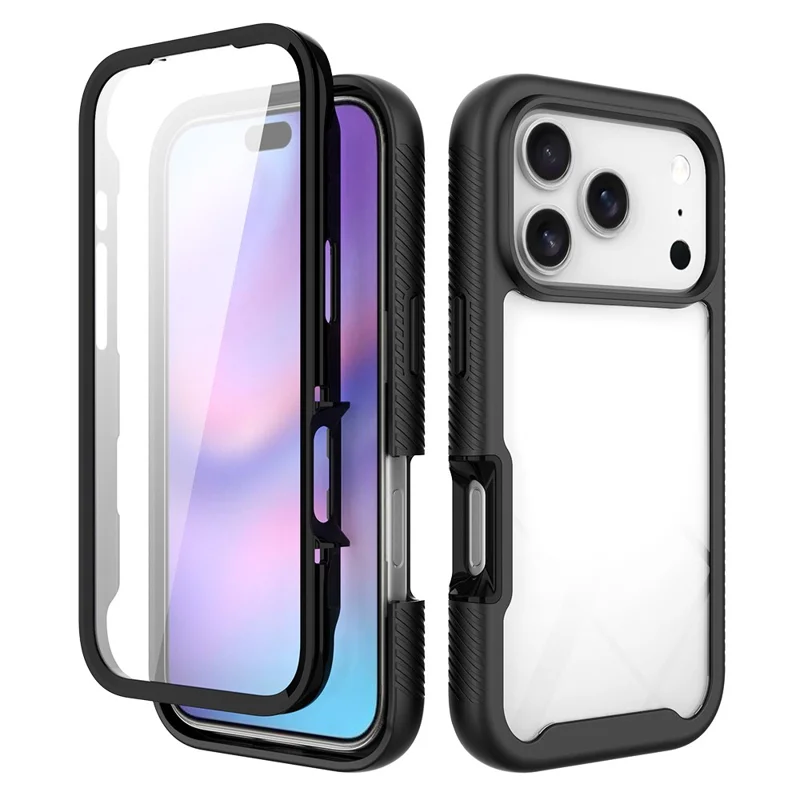 Прозрачный чехол для iPhone 17 Pro PC + TPU с защитной PET-плёнкой для экрана - Черный