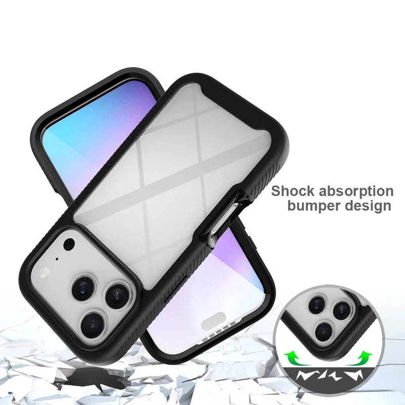 Прозрачный чехол для iPhone 17 Pro PC + TPU с защитной PET-плёнкой для экрана - Черный