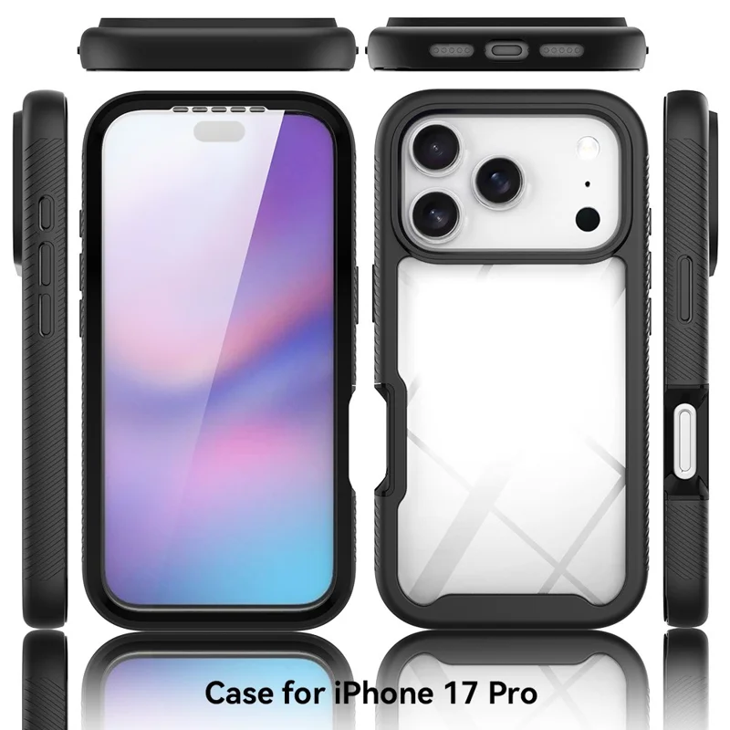 Прозрачный чехол для iPhone 17 Pro PC + TPU с защитной PET-плёнкой для экрана - Черный