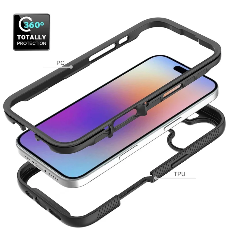 For iPhone 17 Case Anti Drop 2 in 1 PC + TPU Phone Cover - Black