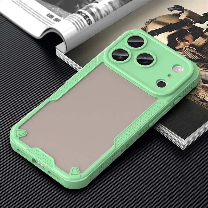 For iPhone 17 Pro Max Case PC + TPU Semi-Transparent Frosted Finish Protective Phone Cover - Green