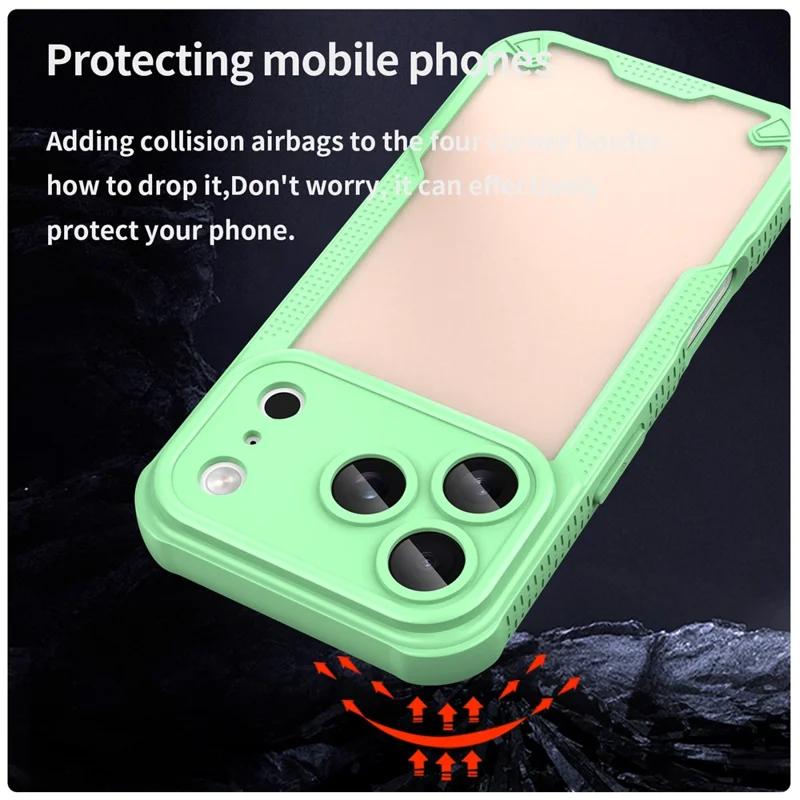For iPhone 17 Pro Max Case PC + TPU Semi-Transparent Frosted Finish Protective Phone Cover - Green