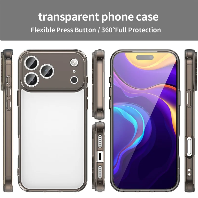 For iPhone 17 Pro Max Case TPU + Acrylic Phone Back Cover Anti Yellowing - Black