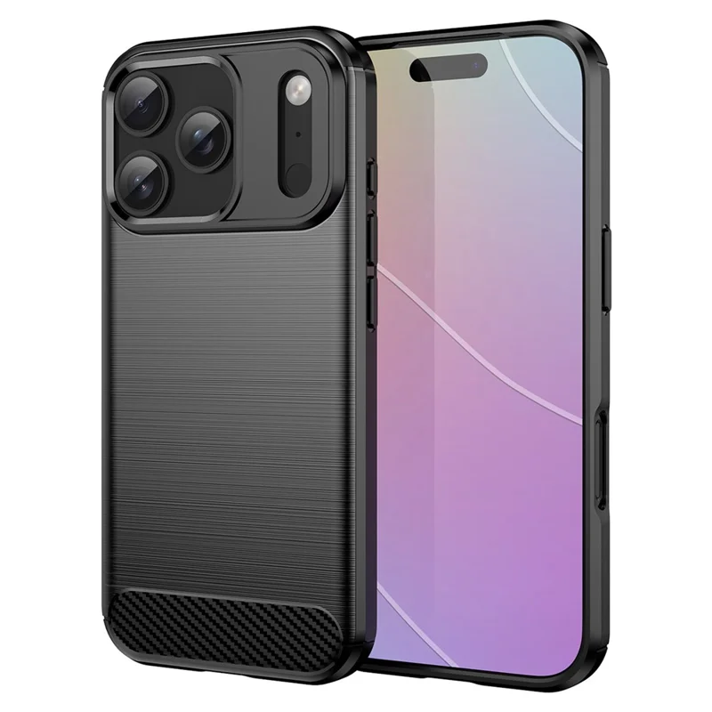 For iPhone 17 Pro Case Protective Phone Cover Carbon Fiber Texture Brushed - Black