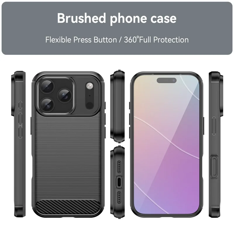 For iPhone 17 Pro Case Protective Phone Cover Carbon Fiber Texture Brushed - Black