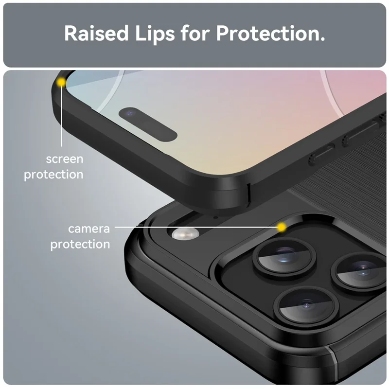 For iPhone 17 Pro Case Protective Phone Cover Carbon Fiber Texture Brushed - Black