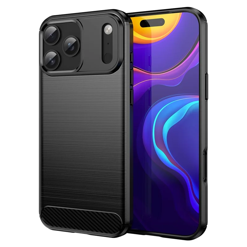 Чехол для iPhone 17 Pro Max Защитный Чехол для телефона Текстура из углеродного волокна с щетинистой отделкой - Черный