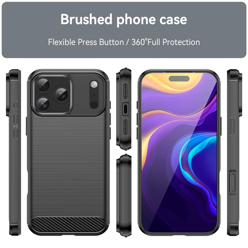 Чехол для iPhone 17 Pro Max Защитный Чехол для телефона Текстура из углеродного волокна с щетинистой отделкой - Черный
