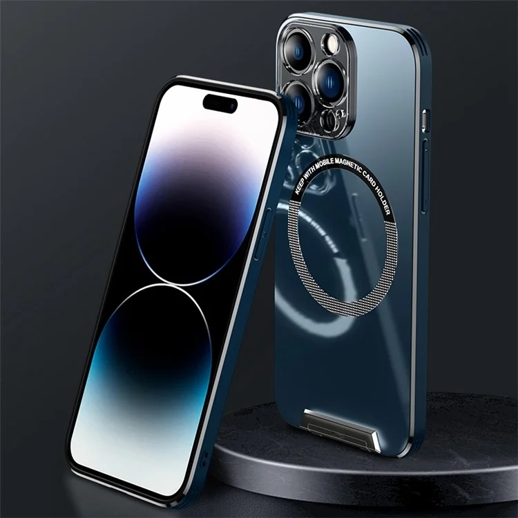 Prise en Charge du Boîtier de Téléphone Pour L'iphone 14 Pro Max, Compatible Avec Magsafe Drop Protection Aluminium Alloy + Tpu + pc Phone Protector Cover - Bleu