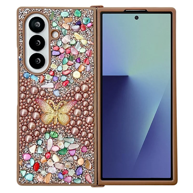 Für Samsung Galaxy Z Fold7 5G PC Handyhülle Bunter Strass-Schmetterling Dekor Handycover - Gold