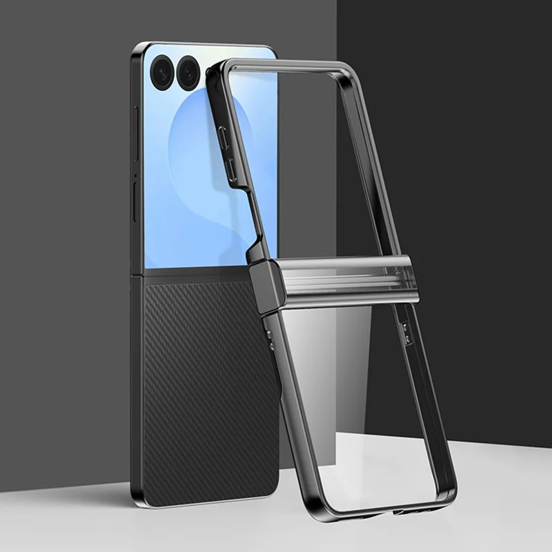 For Samsung Galaxy Z Flip7 5G Case Hinge Design Electroplating PC Clear Phone Cover - Black