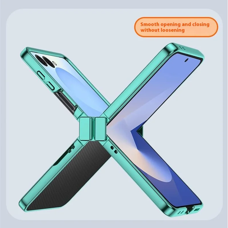For Samsung Galaxy Z Flip7 5G Case Hinge Design Electroplating PC Clear Phone Cover - Black