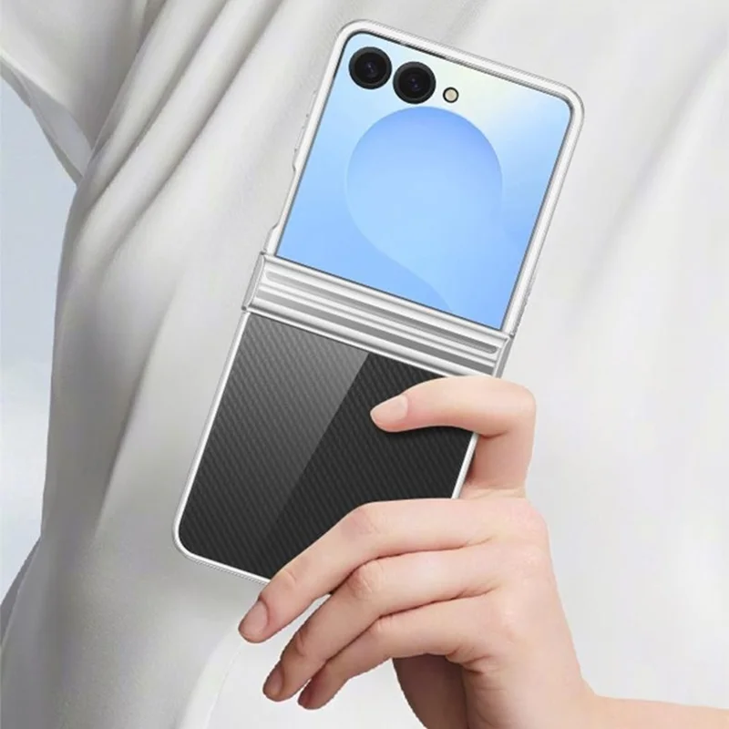 For Samsung Galaxy Z Flip7 5G Case Hinge Design Electroplating PC Clear Phone Cover - Black