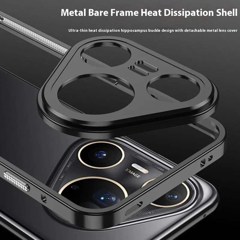 For Huawei Pura 80 Ultra Bumper Cases Metal Frame Heat Dissipation Cover with Lens Protector - Black