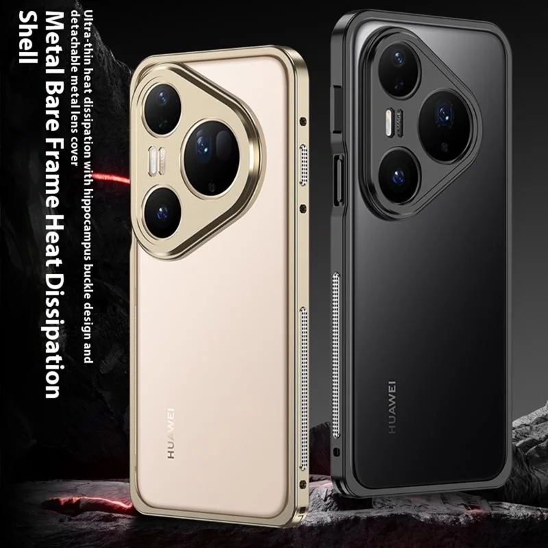 Para Huawei Pura 80 Pro / Pura 80 Pro+ Fundas de parachoques Marco de metal Cubierta de disipación de calor con Protector de lente - Negro