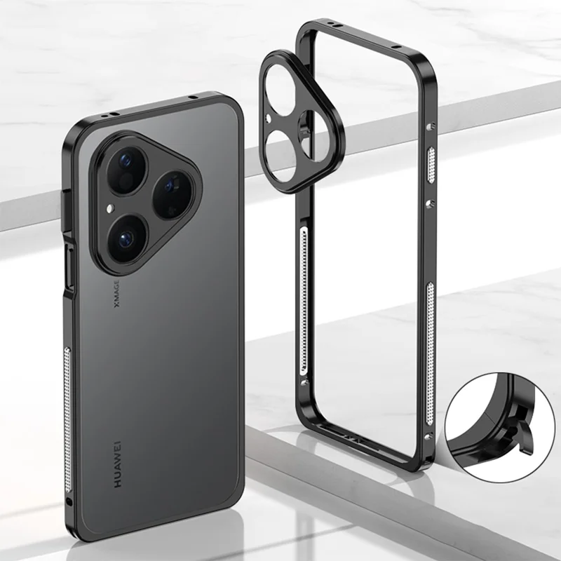 For Huawei Pura 80 Bumper Cases Metal Frame Heat Dissipation Cover with Lens Protector - Black