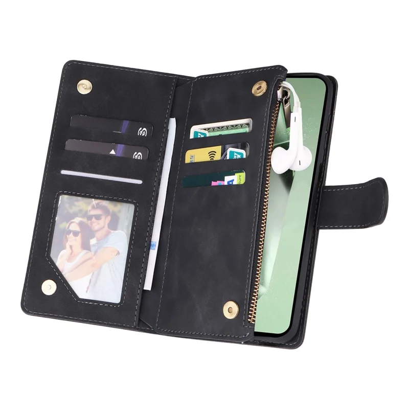 For Samsung Galaxy S25 FE Case Zipper Wallet Multiple Card Slots Leather Phone Cover with Wrist Strap