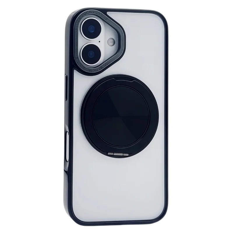 For iPhone 16 Magnetic Case Acrylic TPU Phone Back Cover with Kickstand - Black