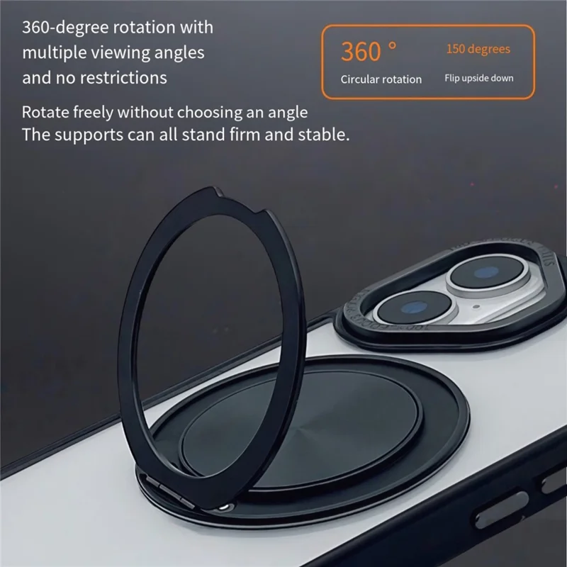For iPhone 16 Magnetic Case Acrylic TPU Phone Back Cover with Kickstand - Black