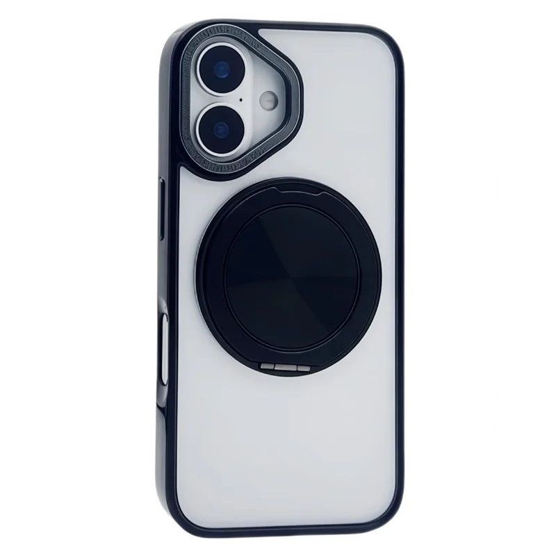 For iPhone 16 Plus Magnetic Case Acrylic TPU Phone Back Cover with Kickstand - Black