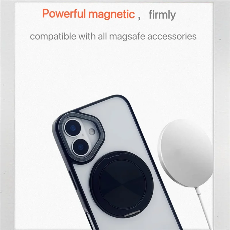 For iPhone 16 Plus Magnetic Case Acrylic TPU Phone Back Cover with Kickstand - Black