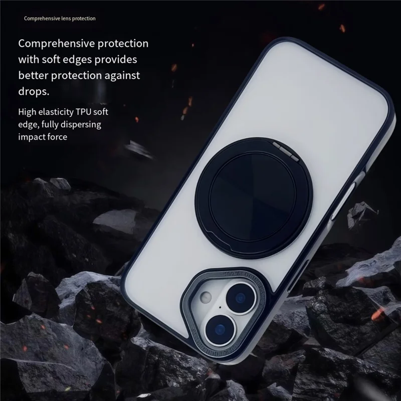 For iPhone 16 Plus Magnetic Case Acrylic TPU Phone Back Cover with Kickstand - Black