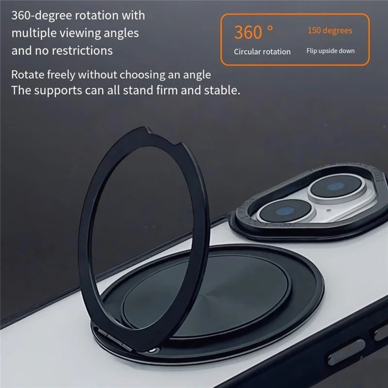 For iPhone 16 Plus Magnetic Case Acrylic TPU Phone Back Cover with Kickstand - Black