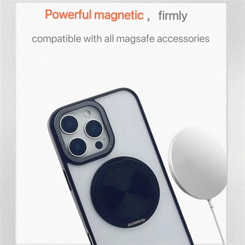 For iPhone 15 Pro Max Magnetic Case Acrylic TPU Phone Back Cover with Kickstand - Black
