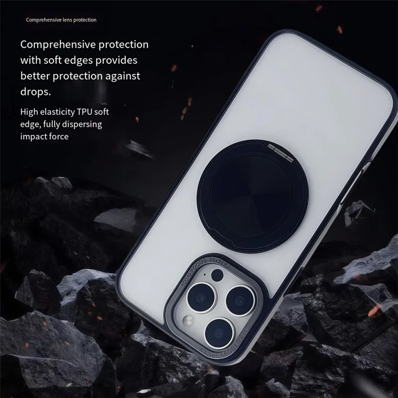 For iPhone 15 Pro Max Magnetic Case Acrylic TPU Phone Back Cover with Kickstand - Black