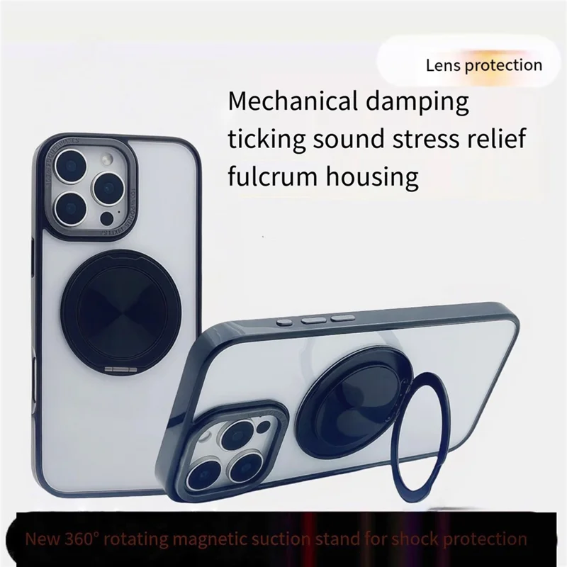 For iPhone 15 Pro Max Magnetic Case Acrylic TPU Phone Back Cover with Kickstand - Black